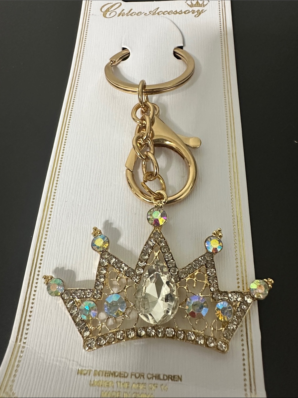 Gold Crystal Crown Key & Card Holder Keychain